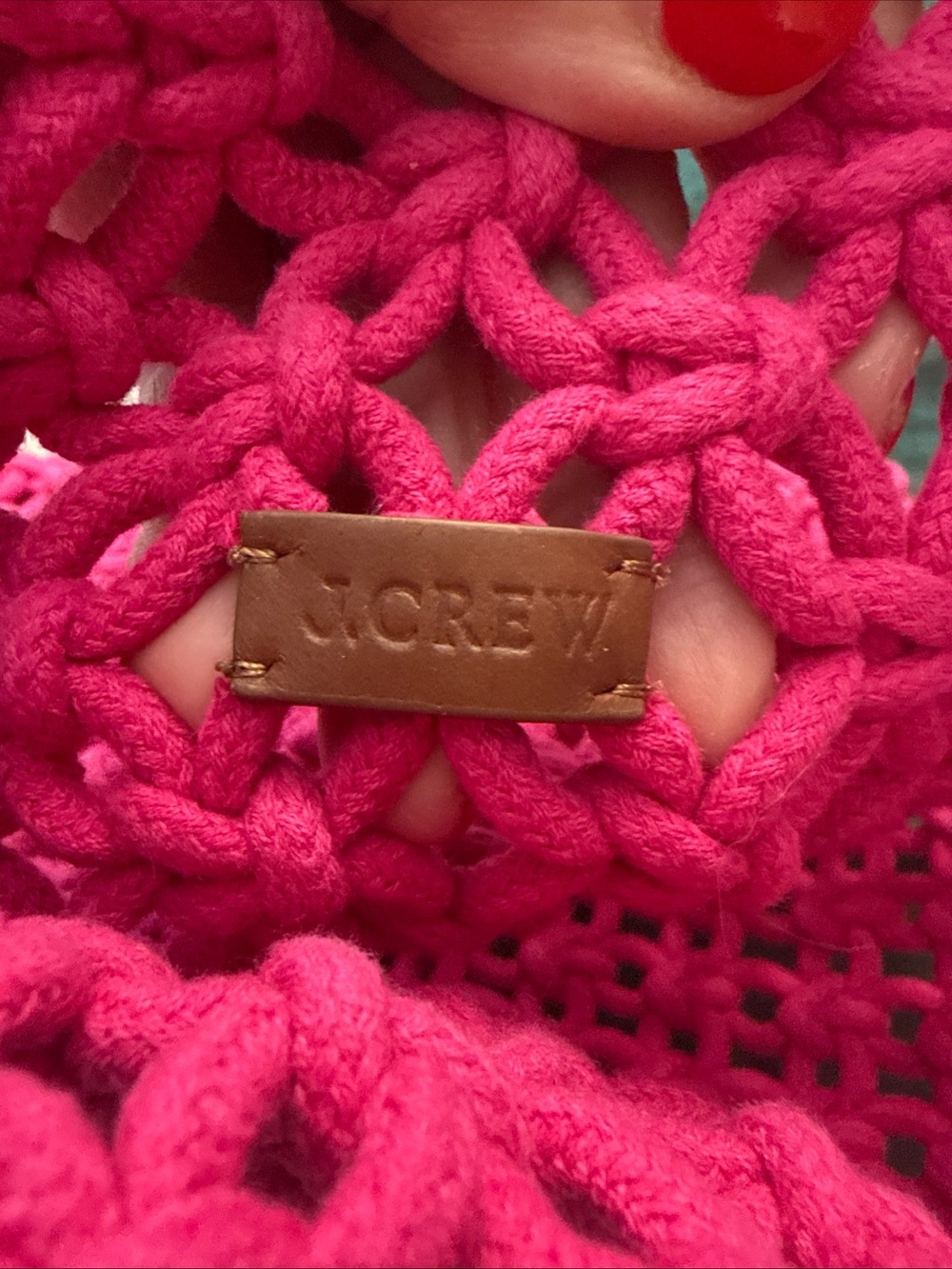 J. Crew Hot Pink Rope Macramé Tote Bag - Picture 8 of 8